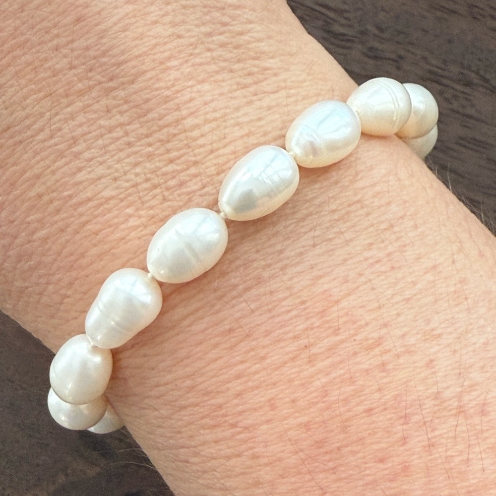 Large cultured freshwater pearl solid sterling silver bracelet